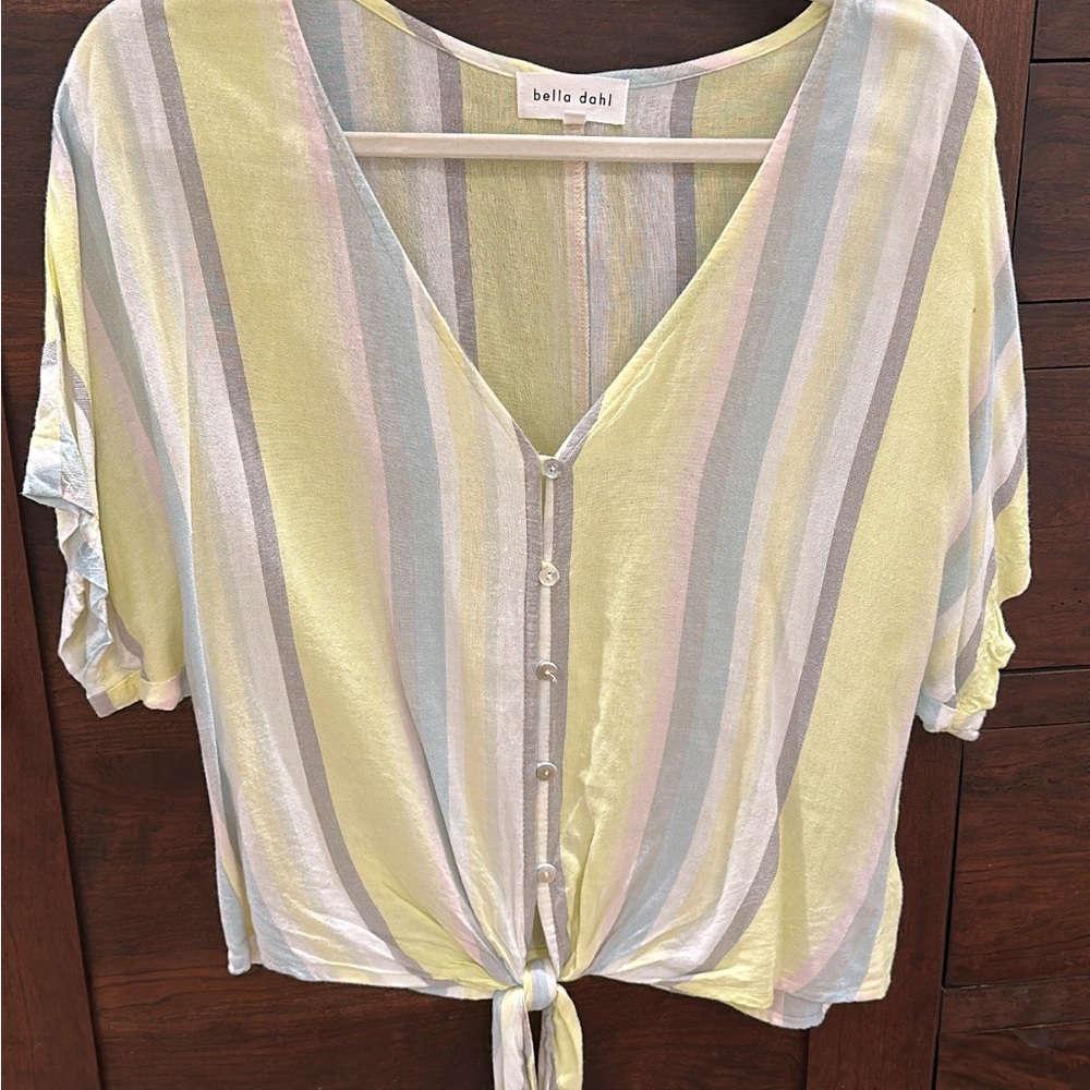 Bella Dahl Yellow and Gray Crop Tie-Front Blouse